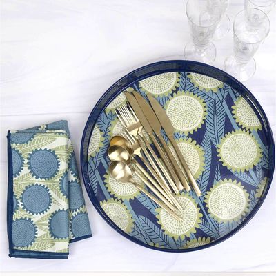 Blue Poppy 14.5" Round Lacquer Tray