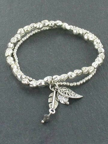 730-122-005 Double Strand Bracelet with Leaf Charm 730-122-005 Double Strand Bracelet with Leaf Charm