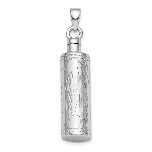 Sterling Silver Rhodium-Plated Cylinder Ash Holder Pendant Sterling Silver Rhodium-Plated Cylinder Ash Holder Pendant