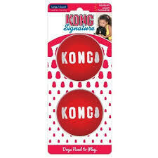 KONG SIGNATURE BALL DOG MD 2PCK RED