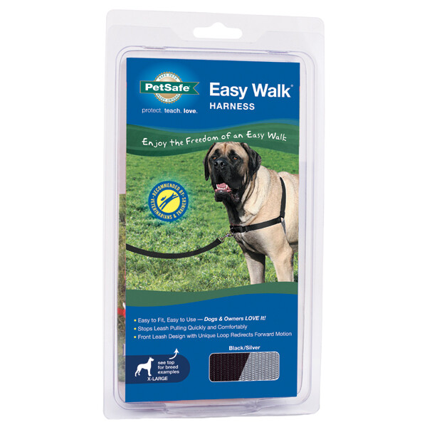 PET SAFE EASY WALK HARNESS BLACK AND SILVER XL