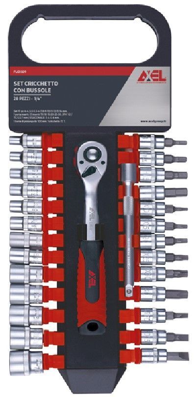 SET CRICCHETTO 1/4" 28PZC/13 BUSSOLE+13INSERTI+PORTAINSERTI+PROLUNGA 100MM