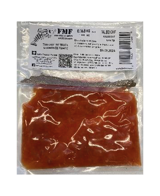 Tartare de truite de Vionnaz fumé à froid coupé au couteau