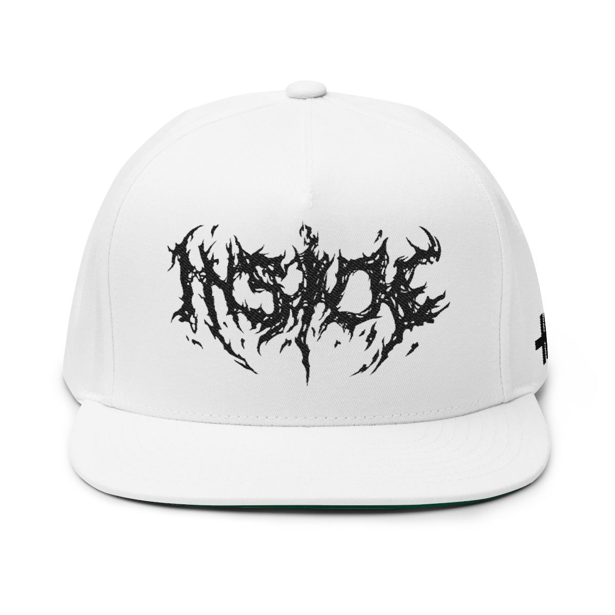 Black Death Metal Logo Flat Bill Cap | Embroidered Snapback Hat, Hat sizes: One size, Yupoong Colors: White