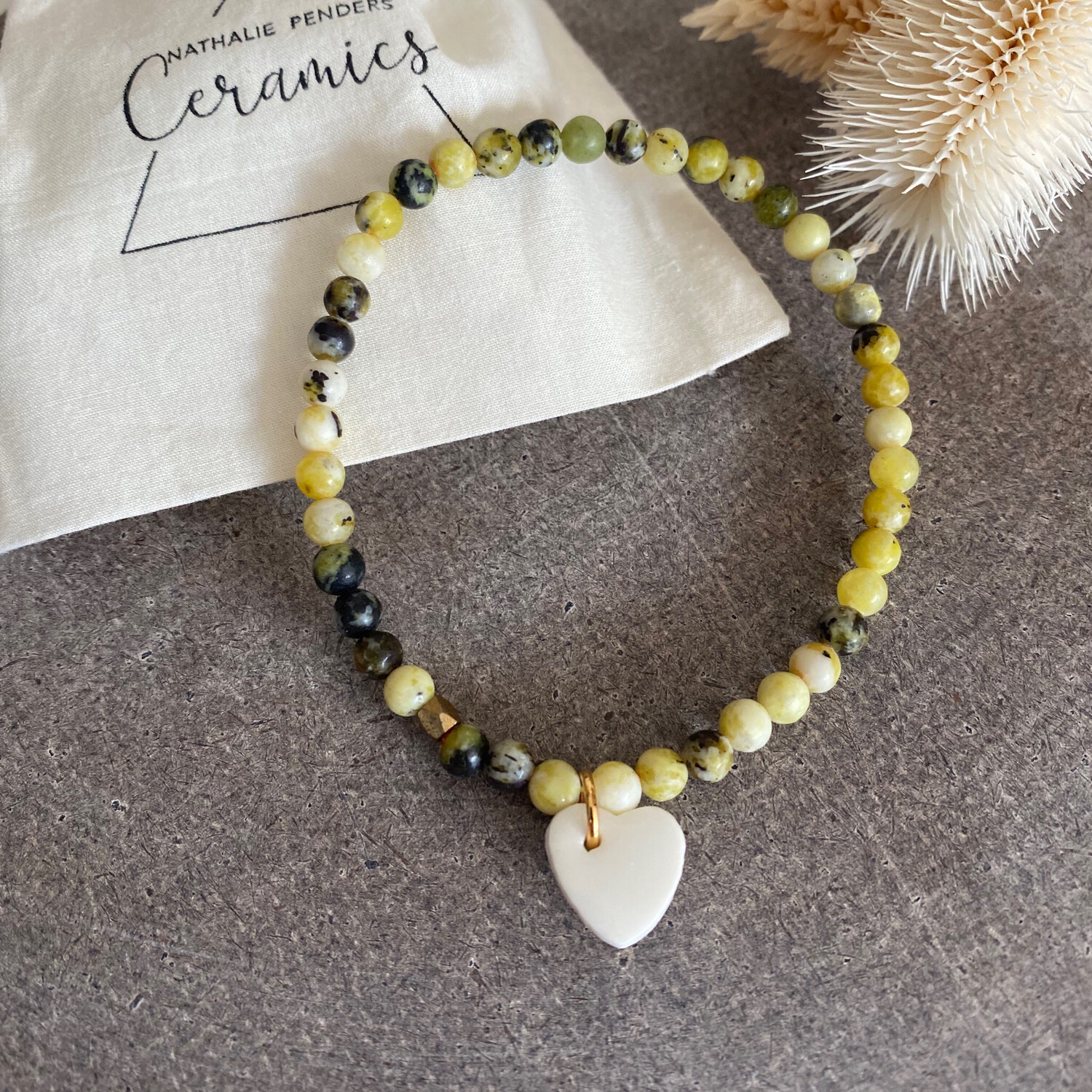 Bracelet perles vert coeur