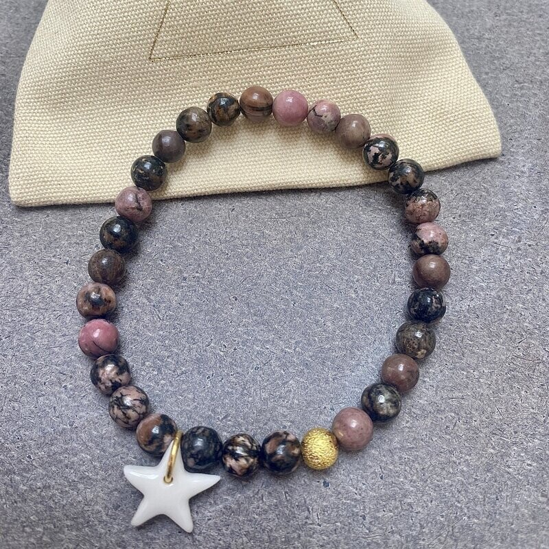 Bracelet perles mauve étoile