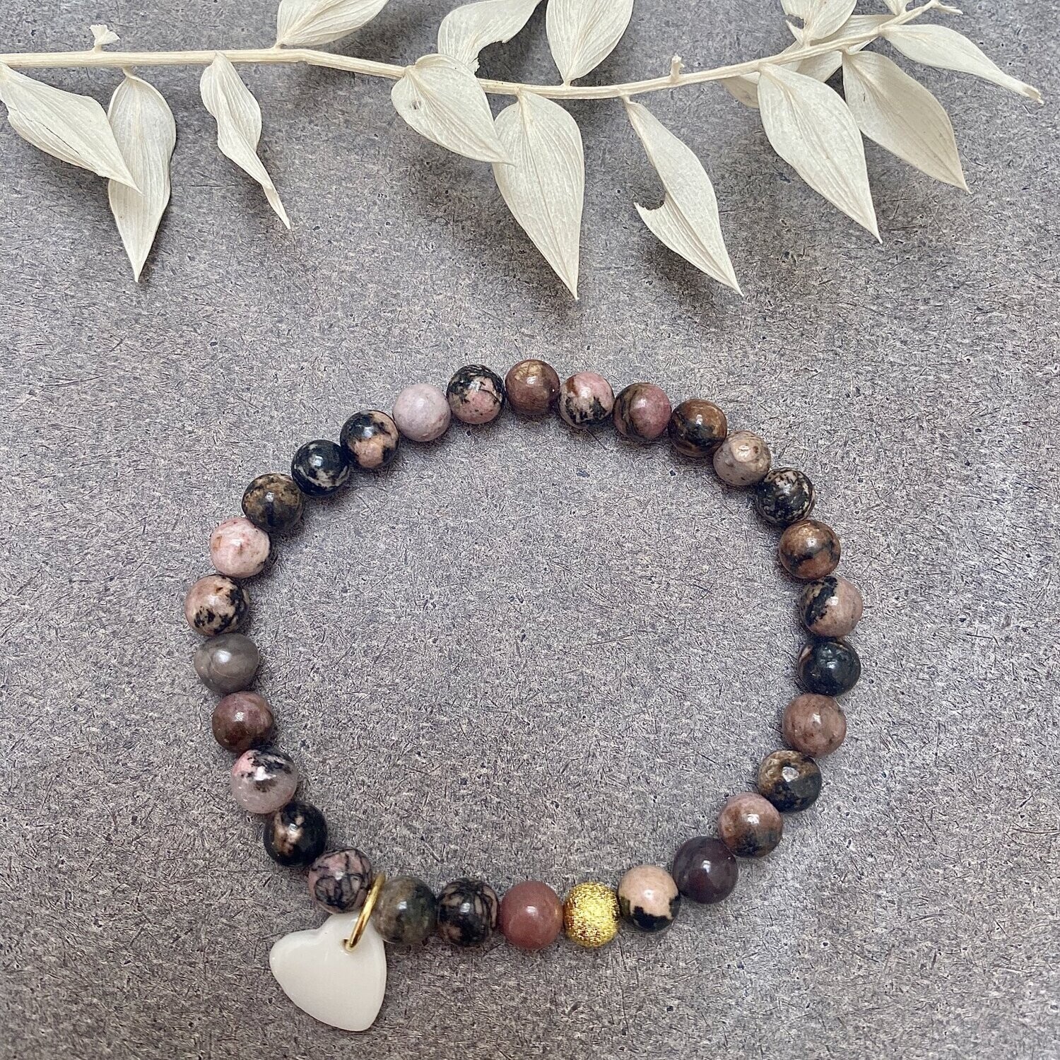 Bracelet perles mauve coeur