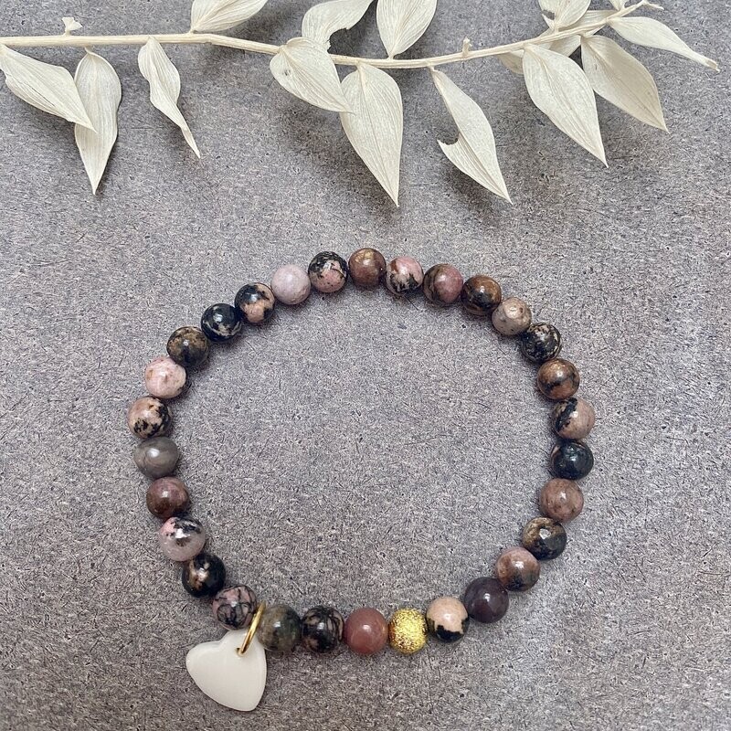 Bracelet perles mauve coeur