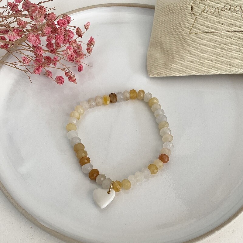 Bracelet grosses perles facettes coeur