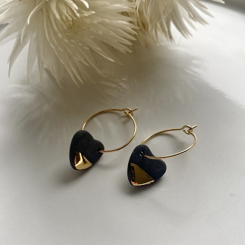 Créoles Petit Coeur d'Or Porcelaine Noire