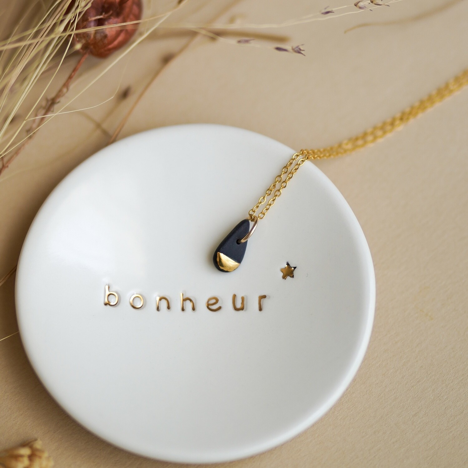 Chaîne Goutte Or Porcelaine Noire