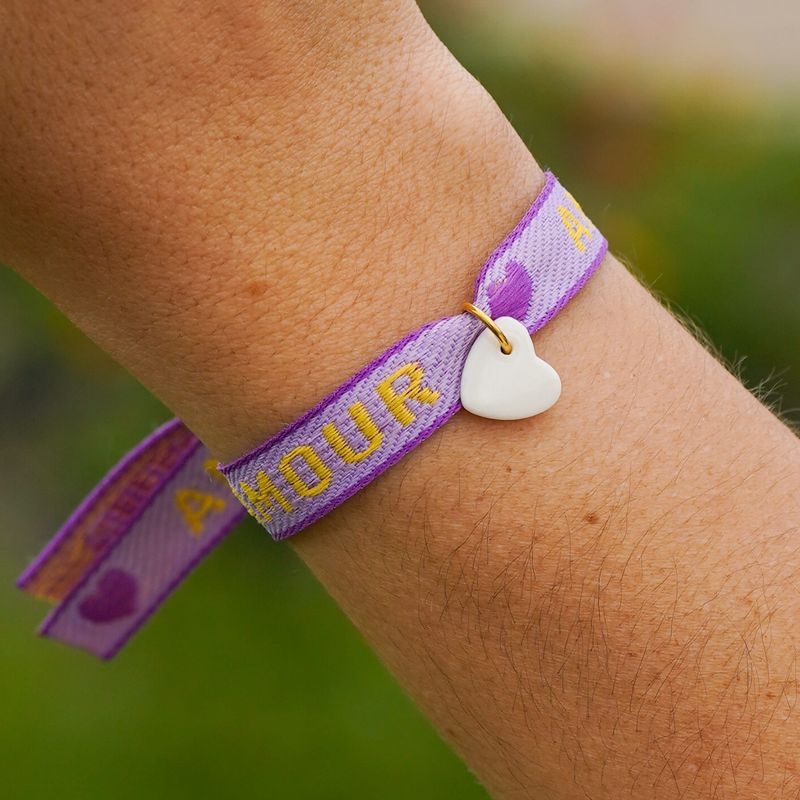 Bracelet ruban Amour avec pendant en porcelaine