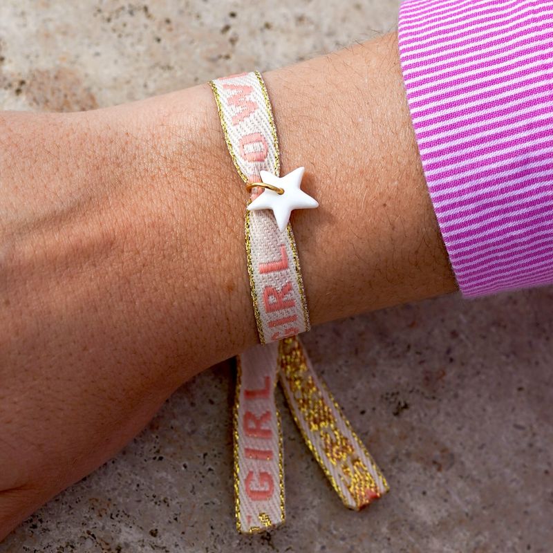 Bracelet ruban GIRL POWER avec pendant en porcelaine