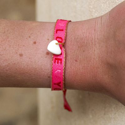 Bracelet ruban LOVE YOU avec pendant en porcelaine