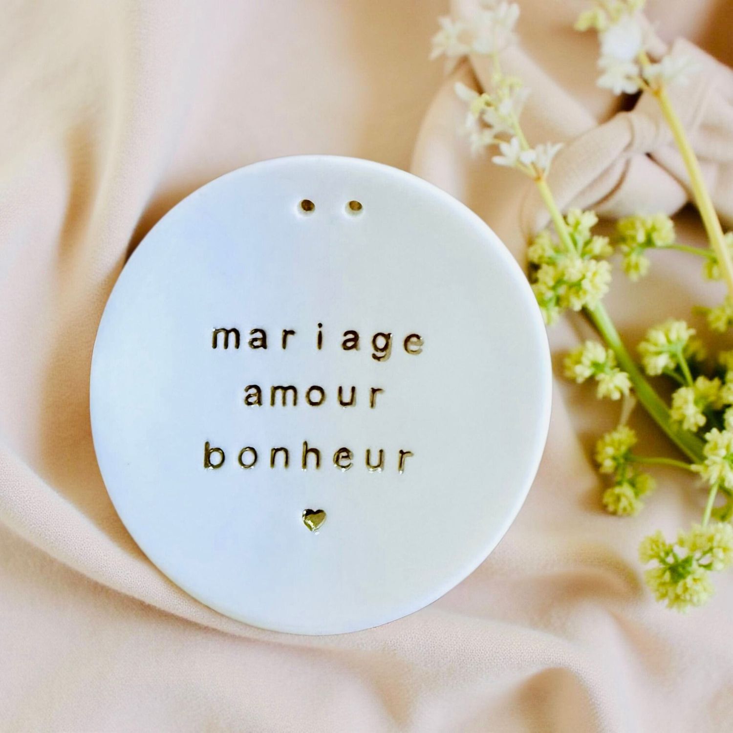 Coupelle porte-alliances en porcelaine - Mariage Amour Bonheur