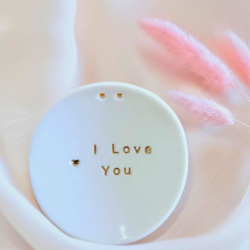 Coupelle porte-alliances en porcelaine - I Love You