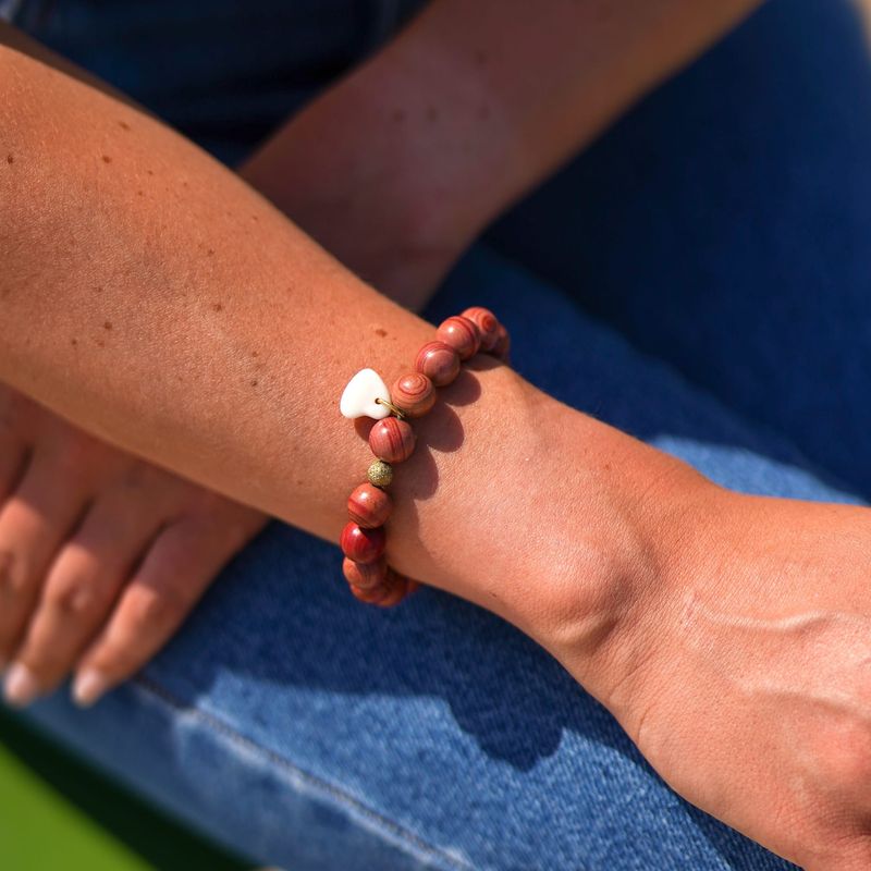 Bracelet grosses perles rose coeur