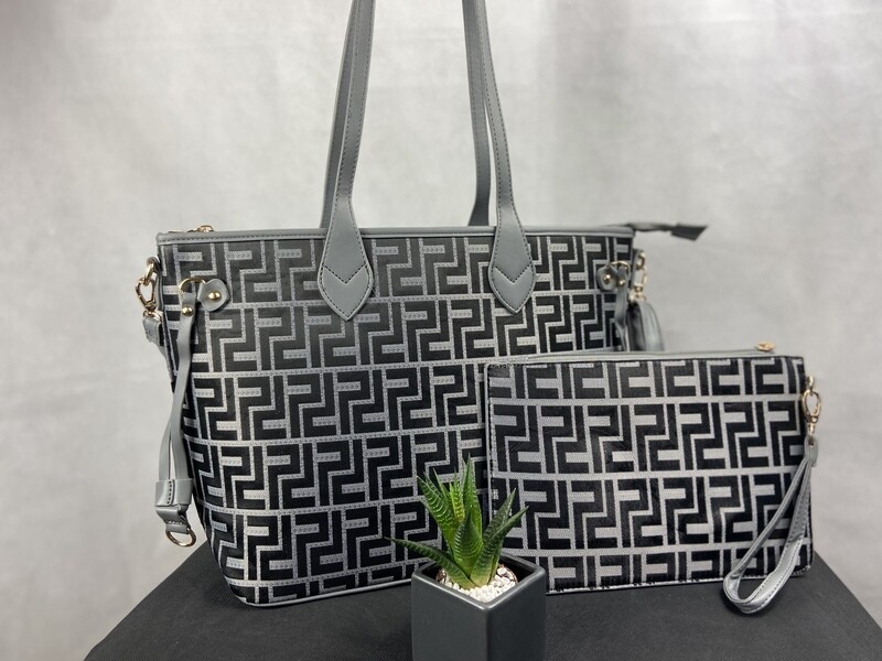 Handbag & purse set- Grey / black