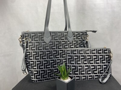 Handbag & purse set- Grey / black