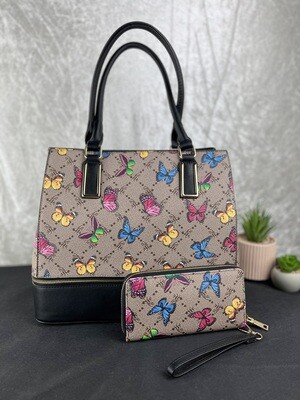 Multi butterfly design handbag & purse set