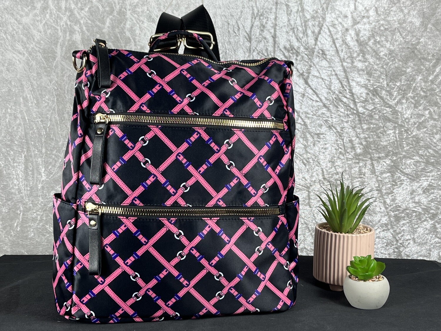 Pink and black backpack/ handbag