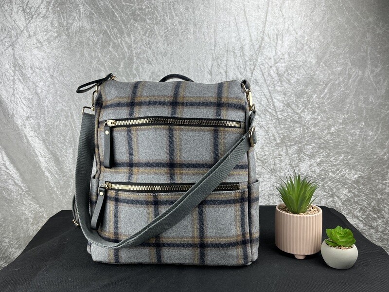 Light grey check backpack/ handbag