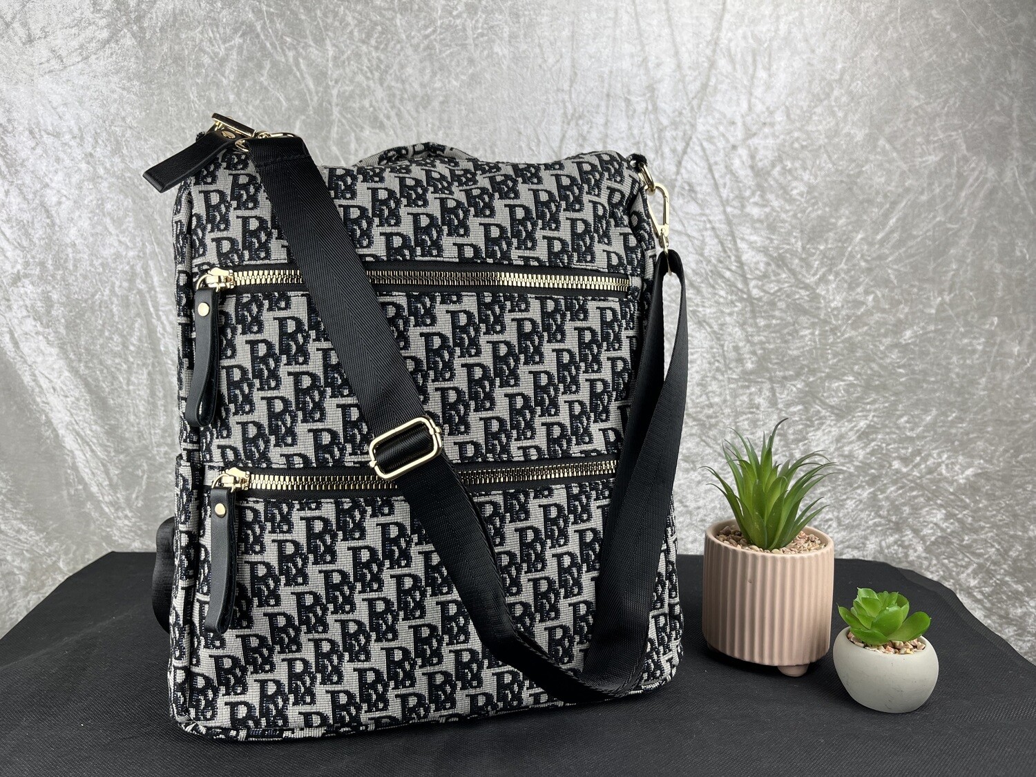 Grey and black fashion backpack/ handbag