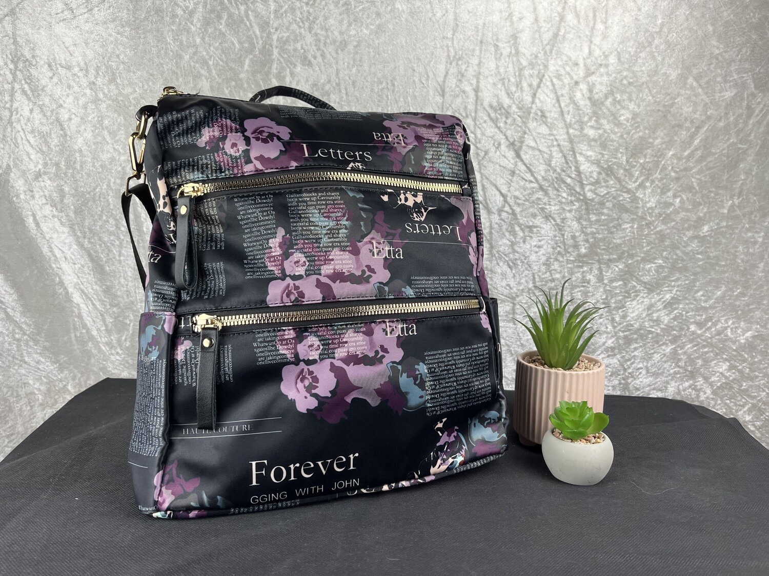 Purple floral backpack/ handbag