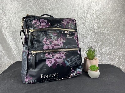Purple floral backpack/ handbag