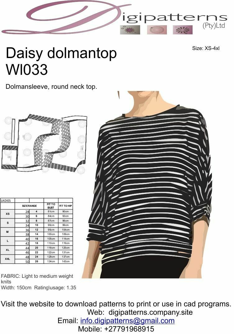 WL033_Dolmansleeve, with cuff and roundneck, PDF, Nested, Size XS-3xl