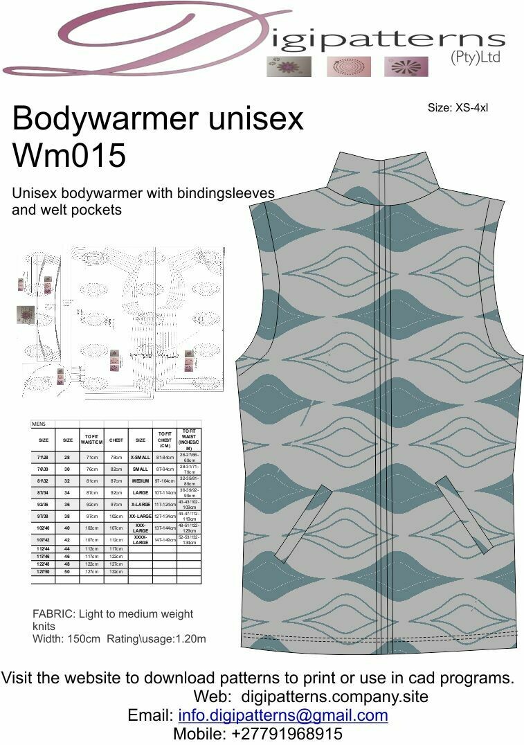 WM015_Unisex bodywarmer, binding sleeves and weltpockets-PDF-Size XS-4XL