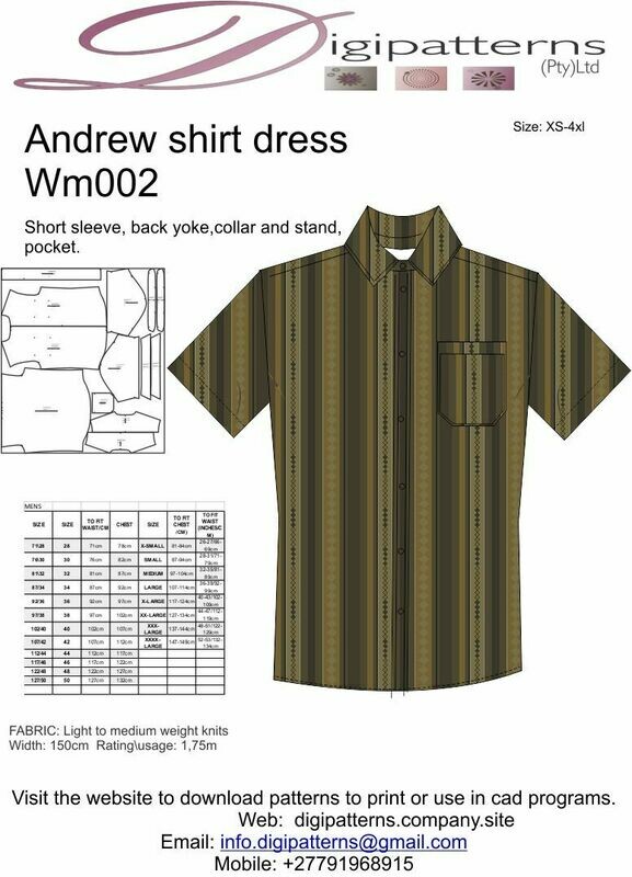 WM002_Mens short sleeve shirt  pattern S-4XL HPGL\PLOT\CAD FILE, Sizes seperated.