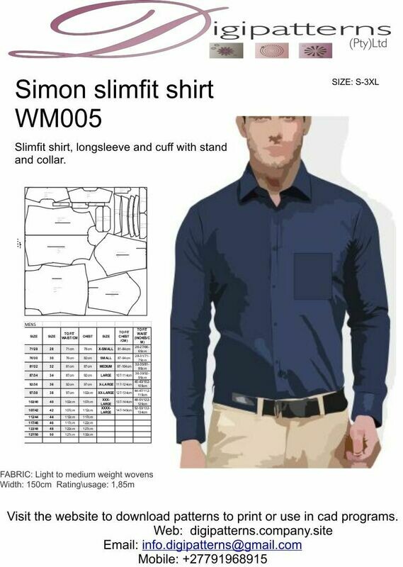 WM005_Mens Slimfit shirt back yoke, shirtcollar pattern HPGL\PLOT\CAD FILE ONLY, seperated sizes.