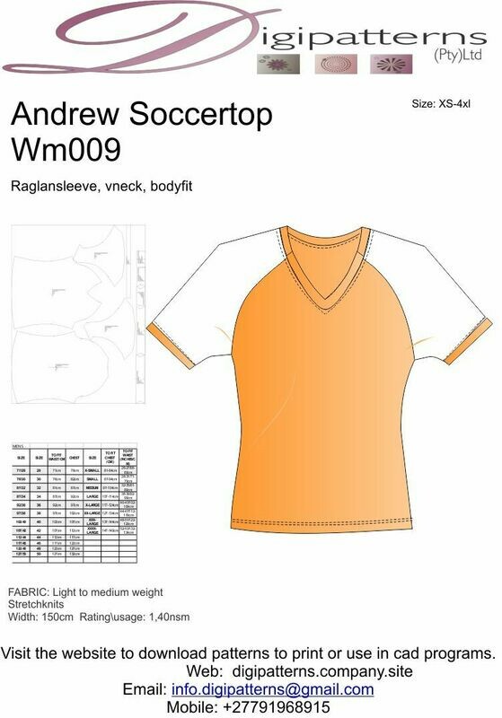 WM009-V-neck, raglansleeve, bodyfit, HPGL, PLOT, CAD Files, sizes Seperated, S-XL