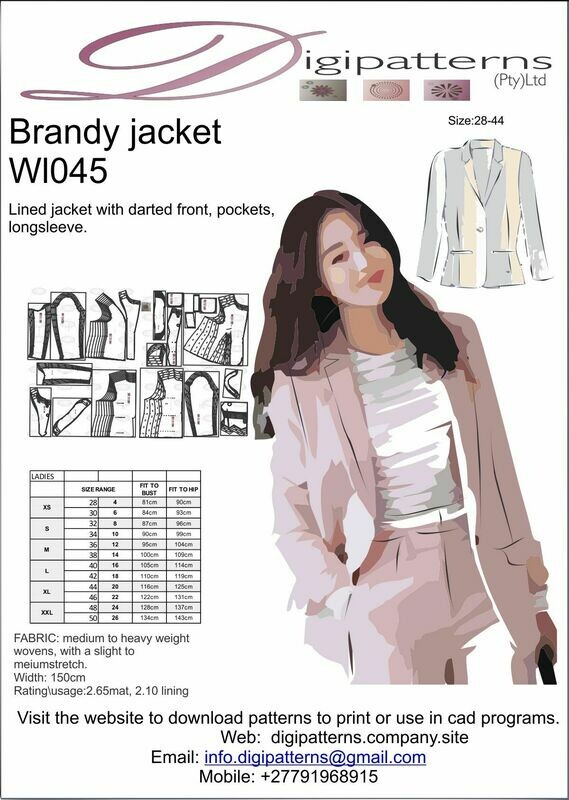 WL044_Ladies soft tailored jacket, front dart, 2piece sleeve, lined, neste4d pattern