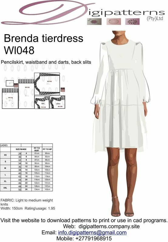 Ladies_Two Tier dress with puff sleeve and boatneck, Pdf Size 28-44, nested pattern