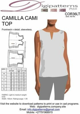 CAMISOLE CAMILLA KEYHOLE , SIZE SMALL TO 2XL, nested pattern.