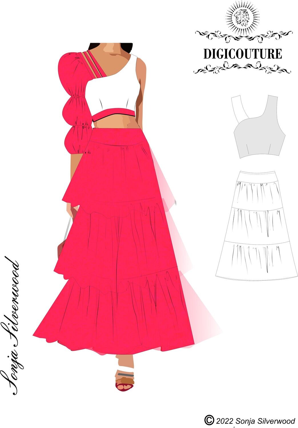 SPANISH TIERED SKIRT AND CROPTOP Pattern