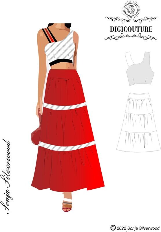 SPANISH TIERED SKIRT AND CROPTOP Pattern