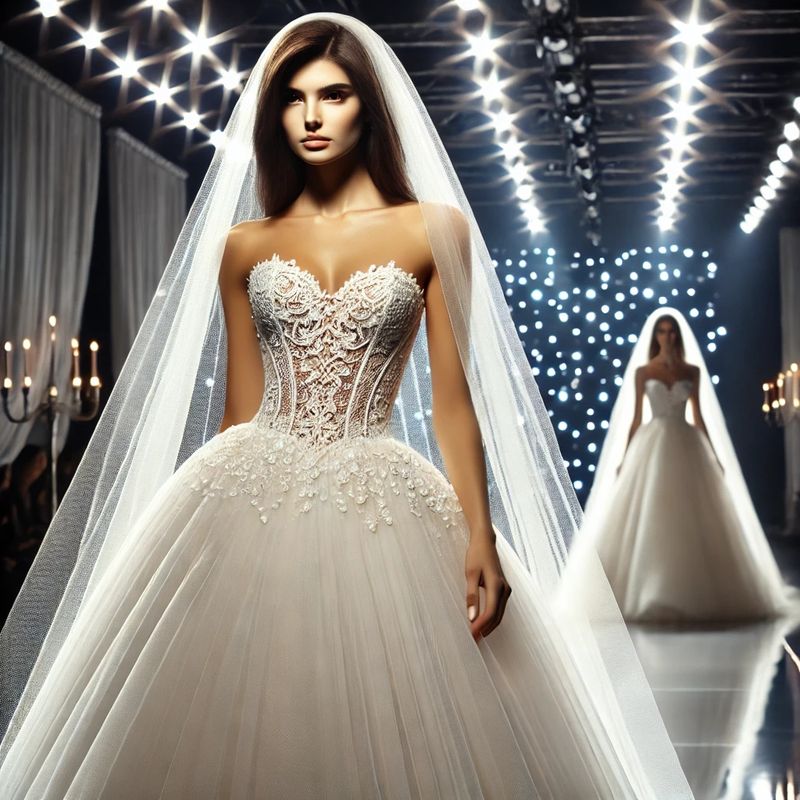 Weddingdress, classic bustier, wide net skirt, pattern available in all sizes