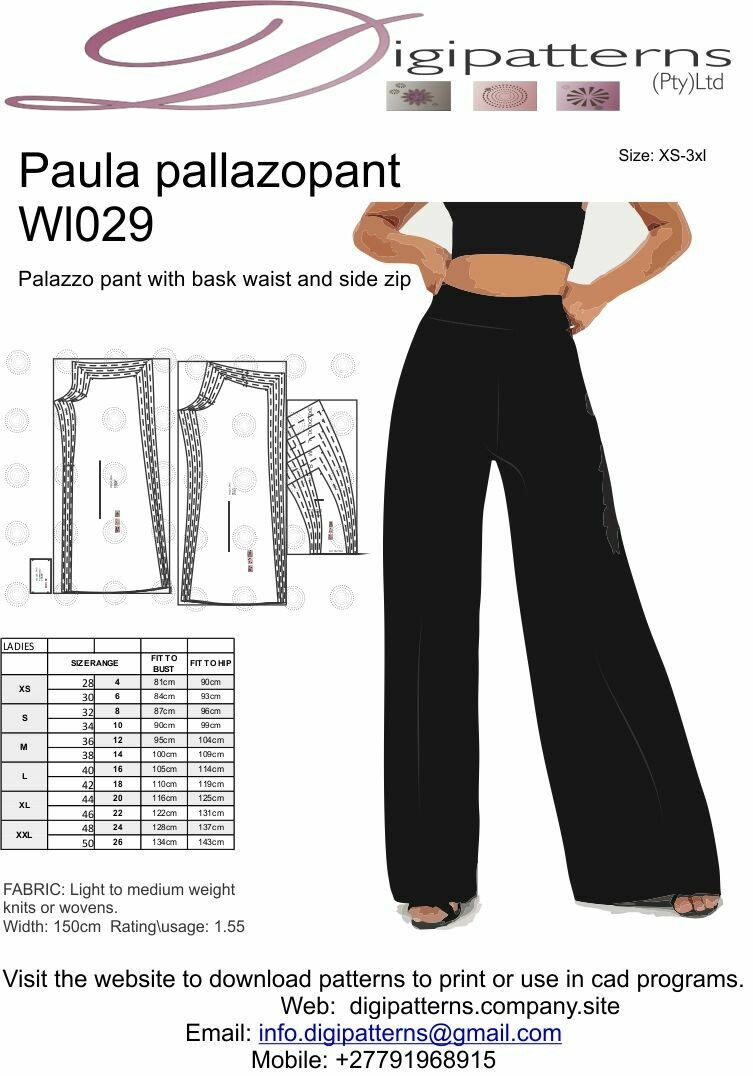 Ladies Wide leg pallazopants with a bask and side zip_Pdf_nested Size XS to 5XL