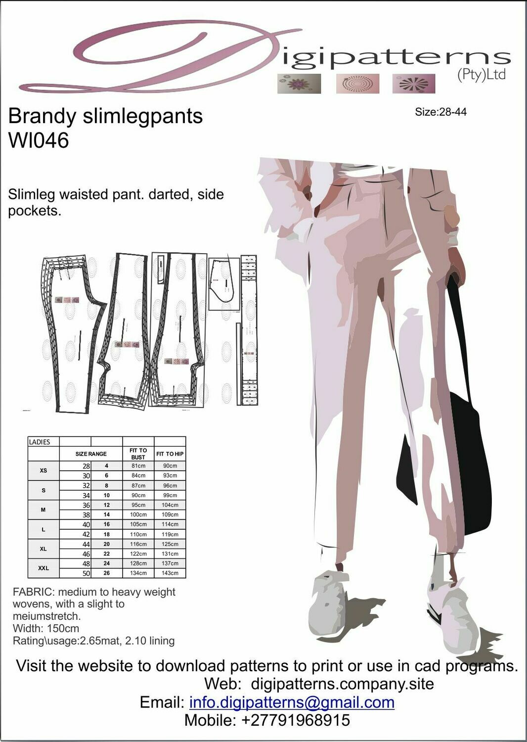 WL046_Cigarettelegpant_side pockets and darts, nested pattern
