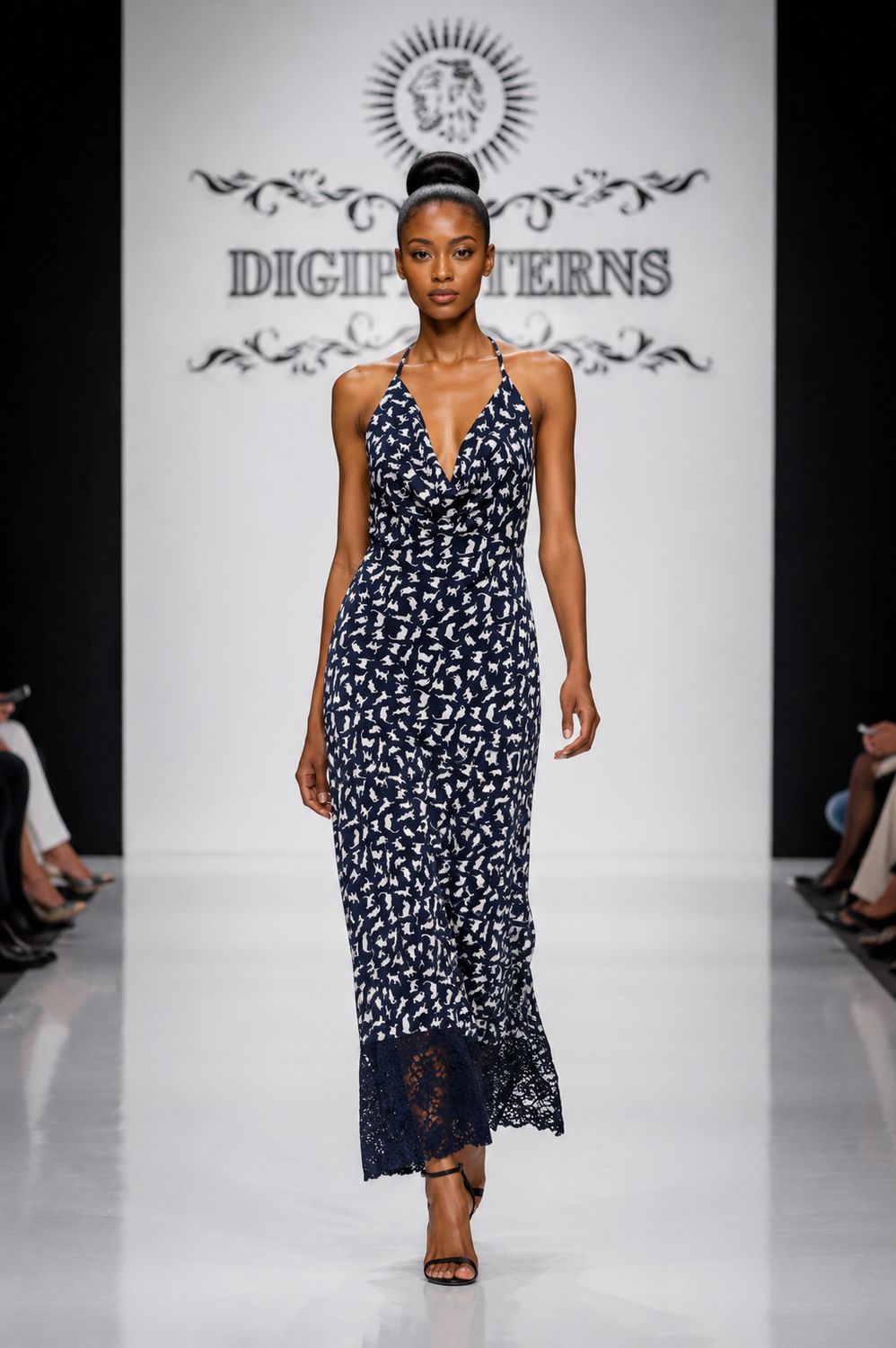 Drape dress with lace hem