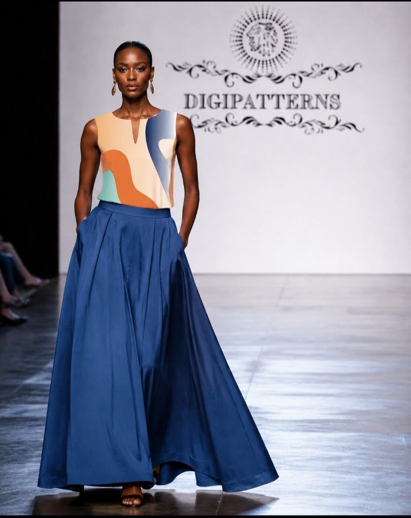 Instant couture wave top and wide skirt