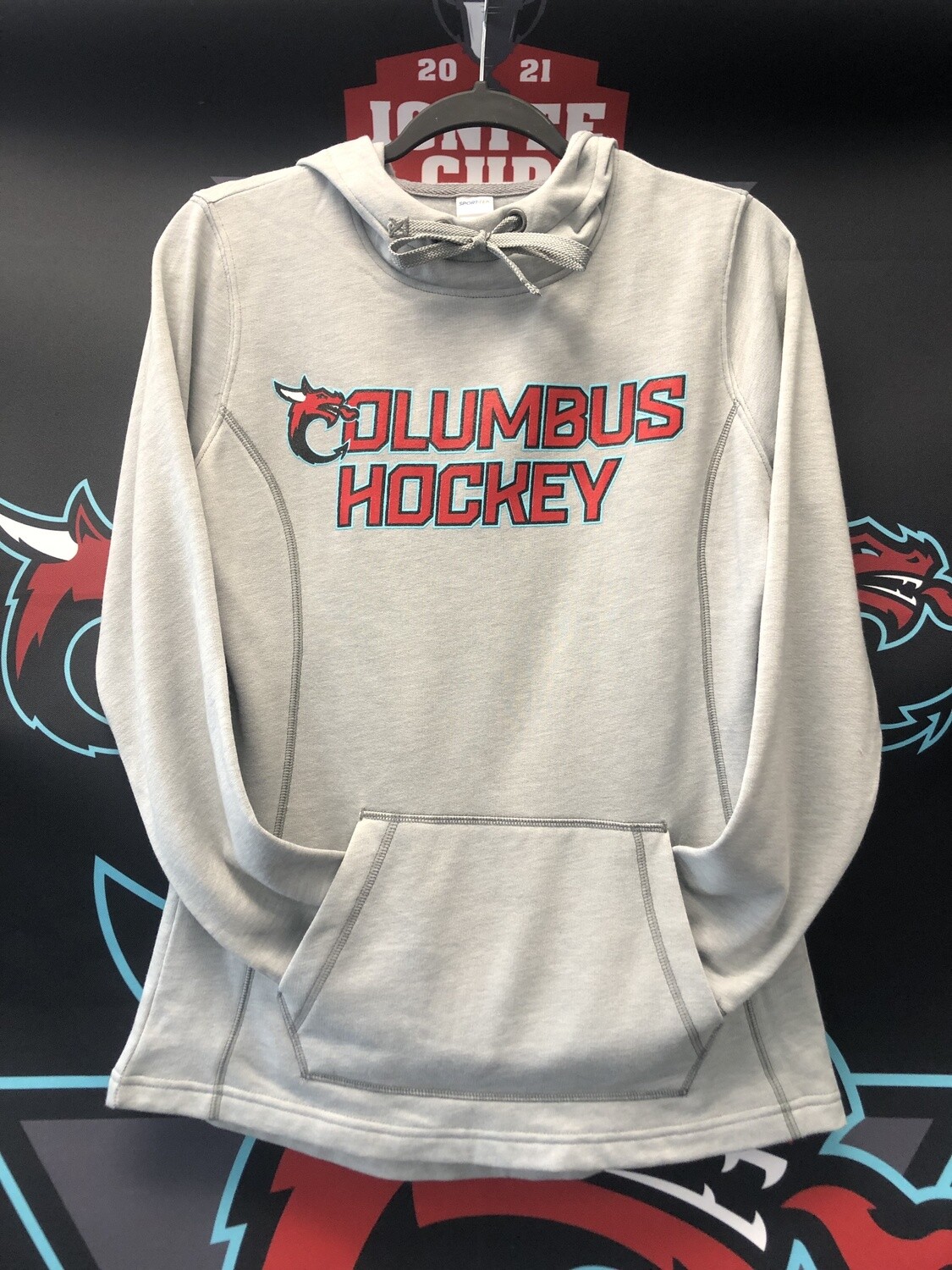 Ladies Grey Columbus Hockey C Logo Hoodie