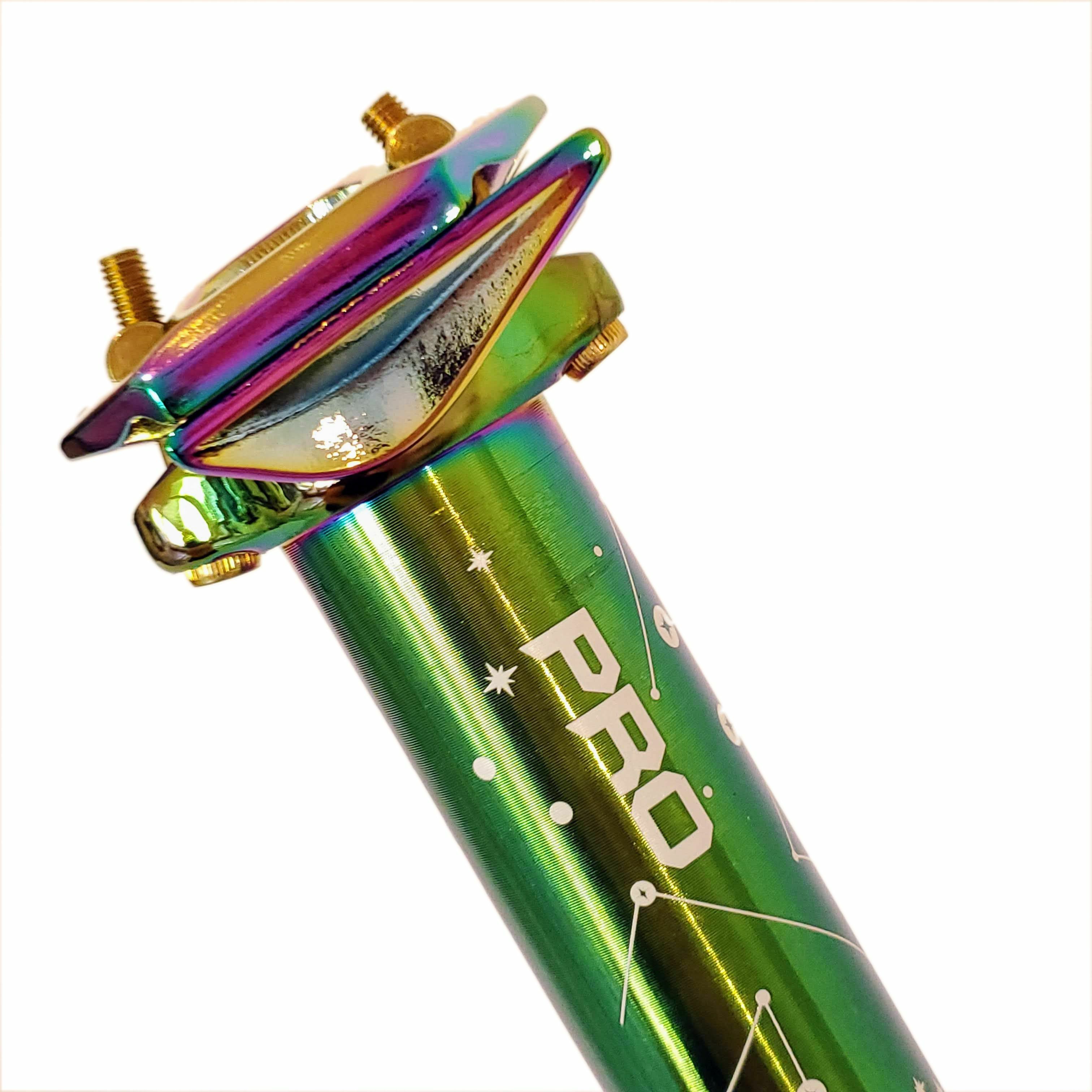 PRO Masterpiece 31.6 27.2*380 6061 Rainbow//Oil Slick Seatpost Zero Deg MTB//Road