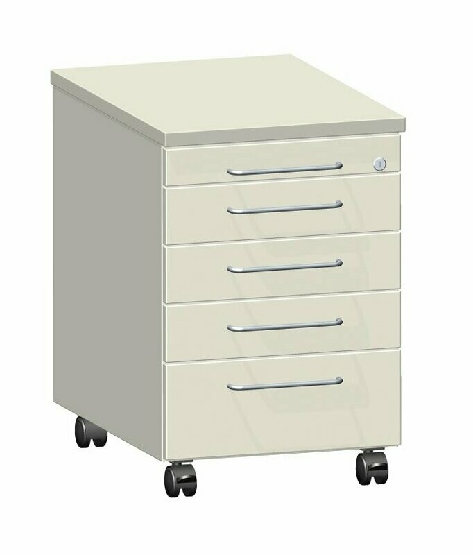 Rollcontainer ESD Schubladen 2 HE + 2 HE + 2 HE + 3 HE, Deckplatte, Rollen