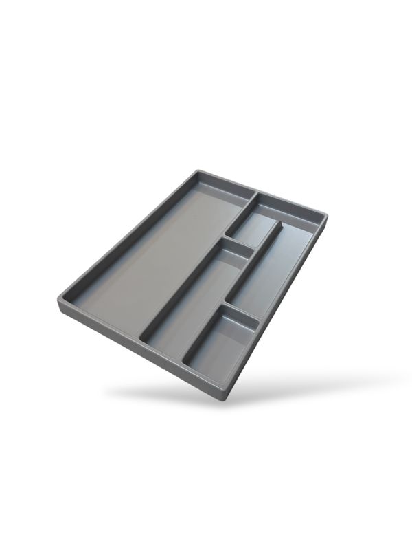 ELABO-Moulded polystyrene insert with five compartments, grey. ELABO-Moulded polystyrene insert with five compartments, grey.
