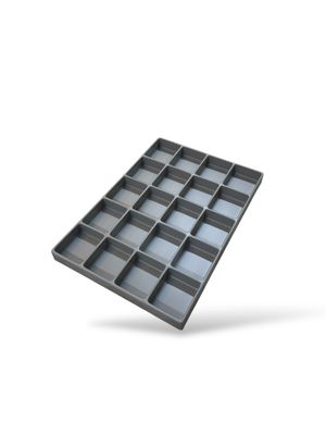 ELABO-Moulded polystyrene insert with 20 compartments. ELABO-Moulded polystyrene insert with 20 compartments.