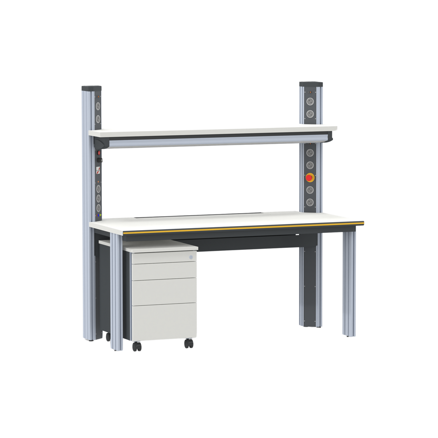 Arbeitsplatz primus two mit Ablageelement und Rollcontainer (konfigurierbar)